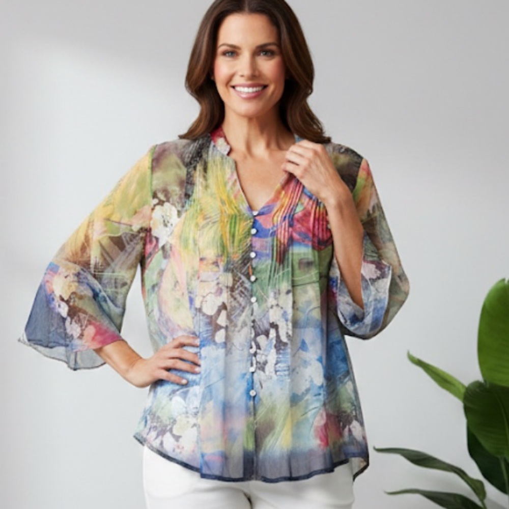 Casual Studio Watercolor Button Down Blouse Size XL